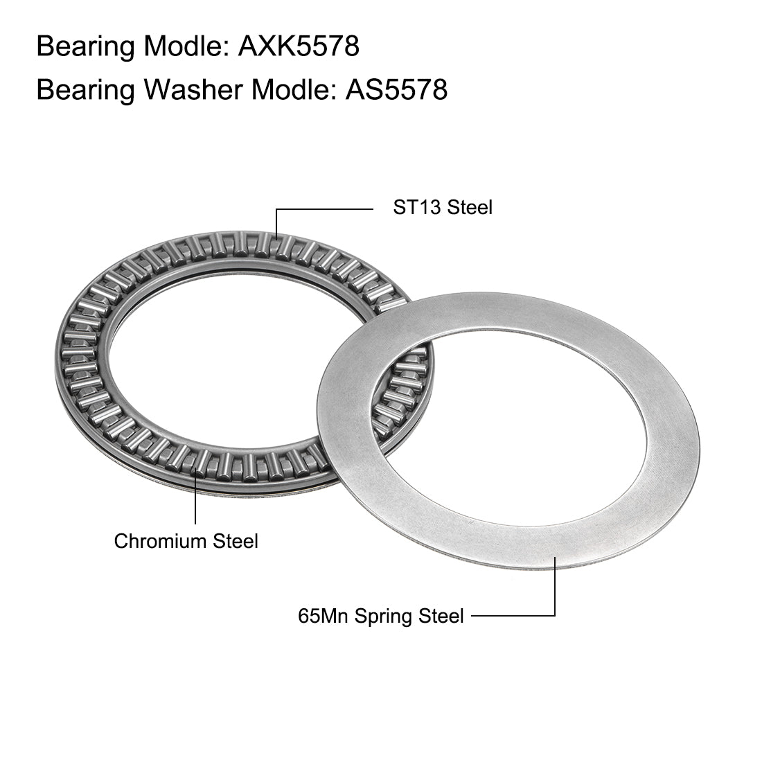 uxcell Uxcell Thrust Needle Roller Bearings with Washers Bearings Chrome Steel