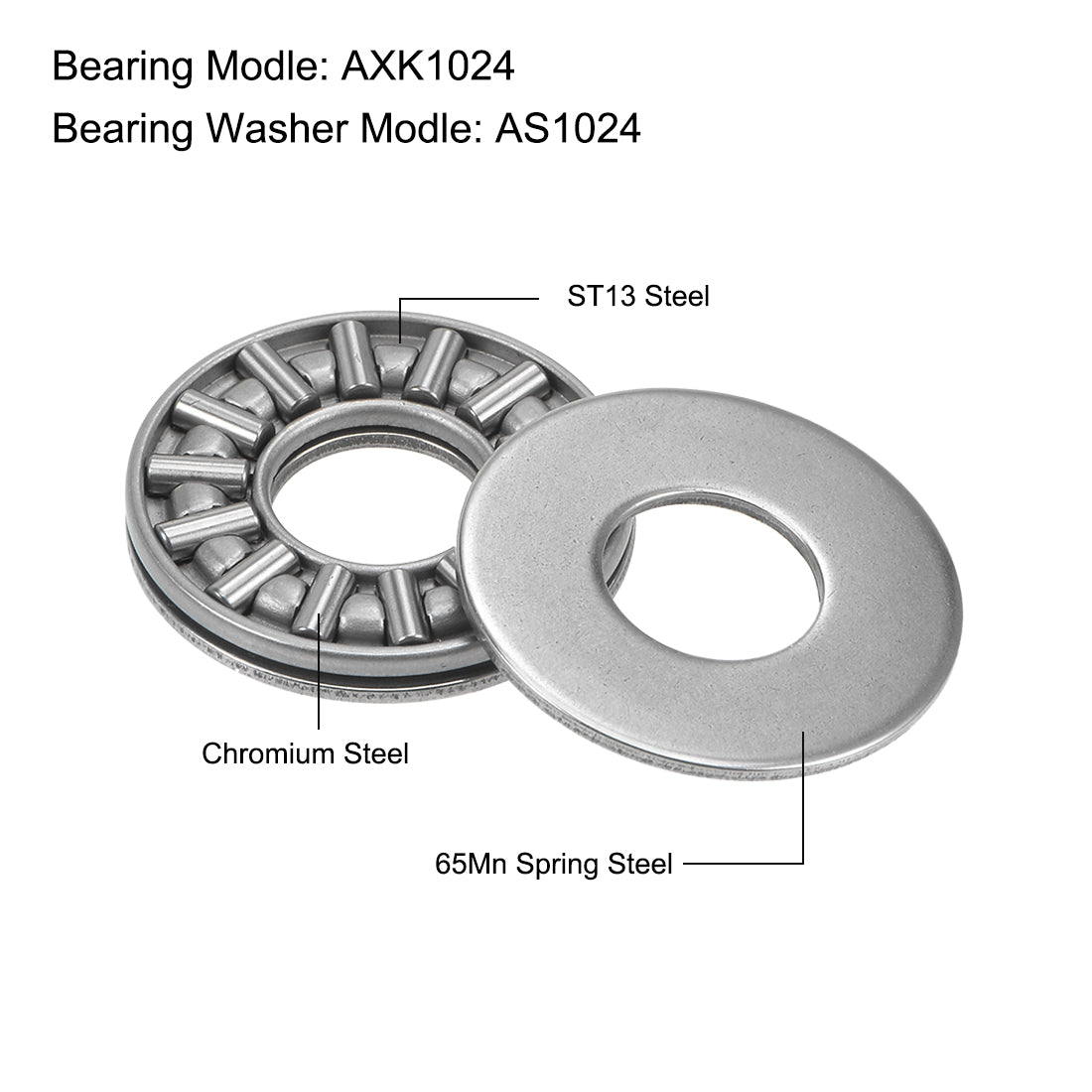 uxcell Uxcell Needle Roller and Cage Thrust Assembly Chrome Steel Bearings