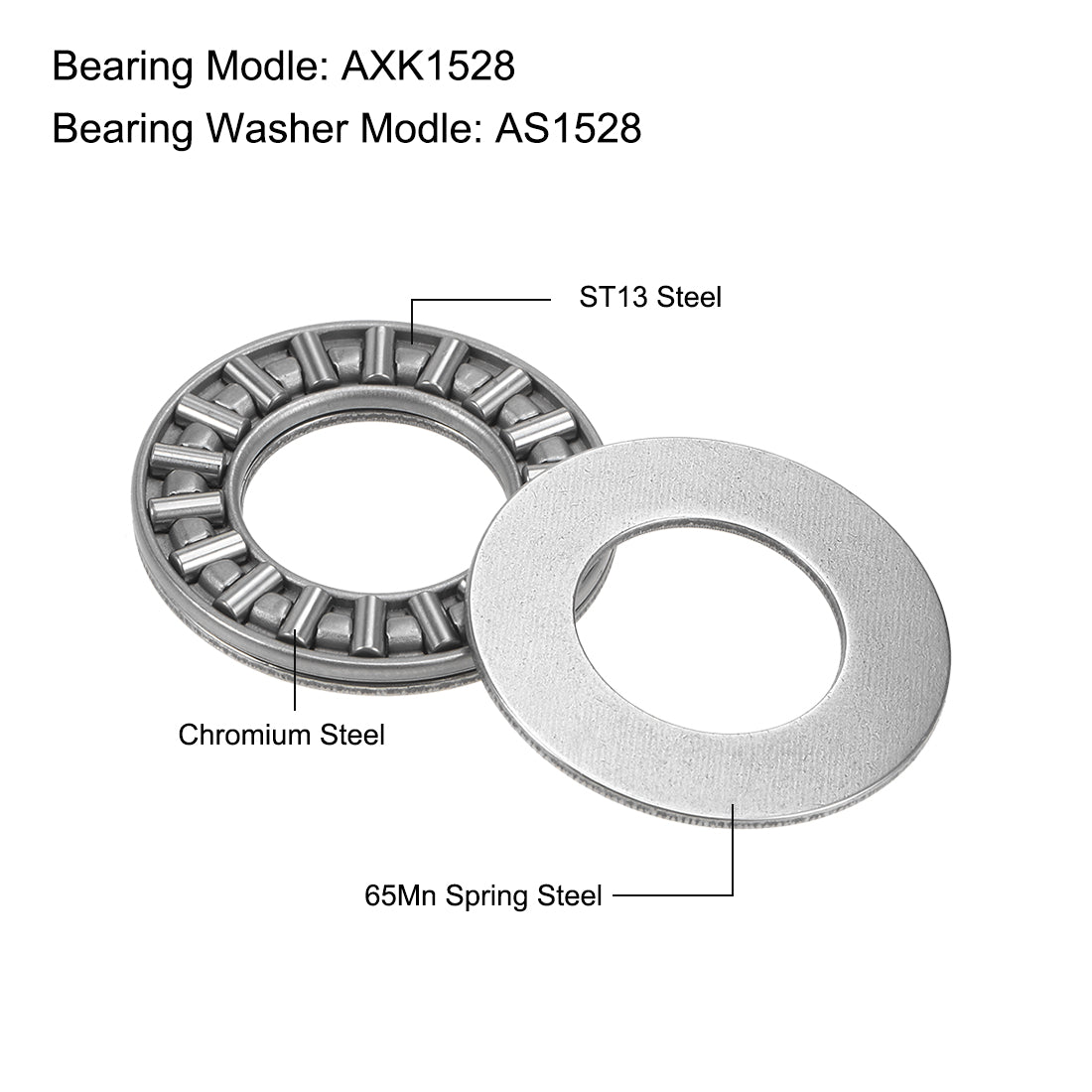 uxcell Uxcell Thrust Needle Roller Bearings with Washers Bearings Chrome Steel