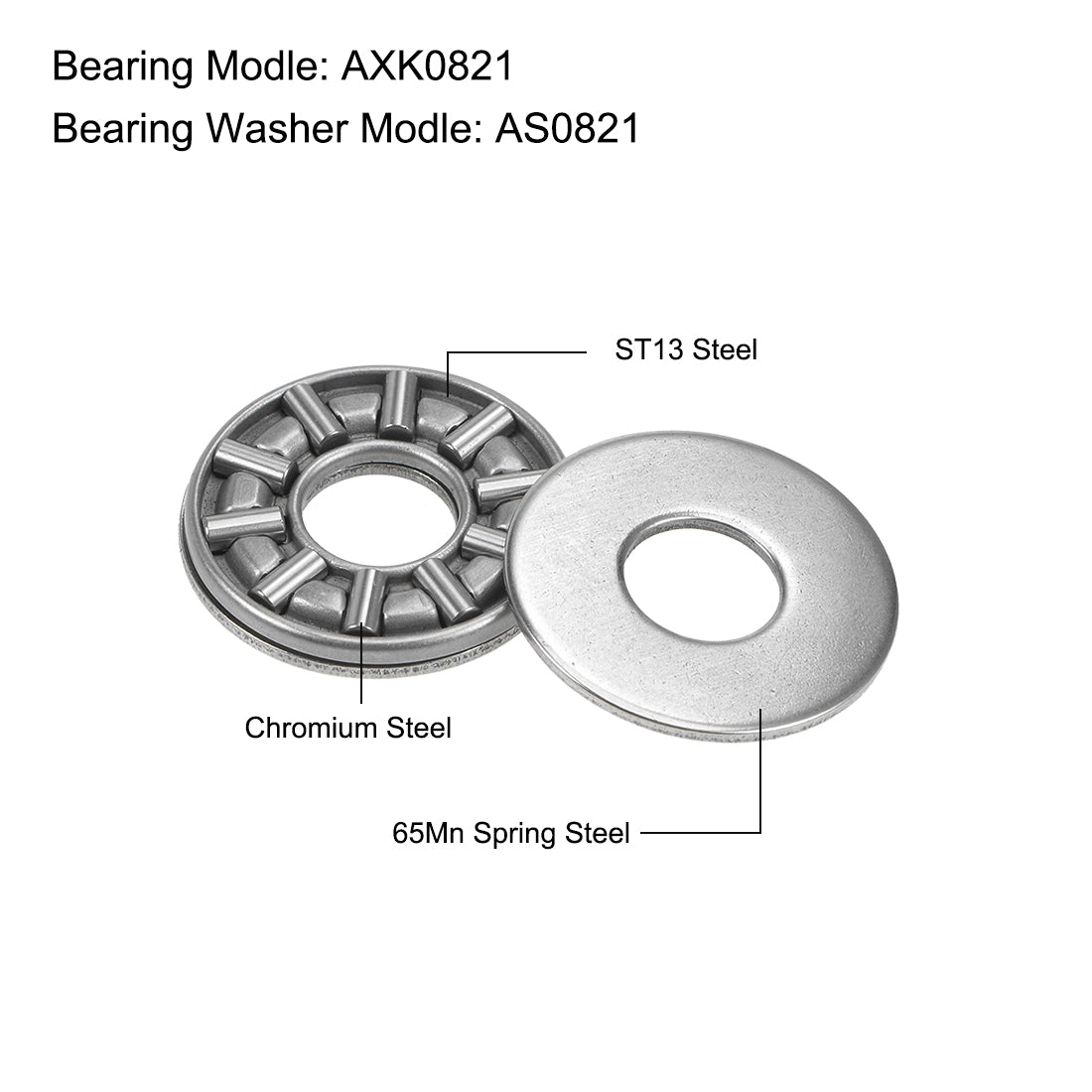 uxcell Uxcell Needle Roller and Cage Thrust Assembly Chrome Steel Bearings