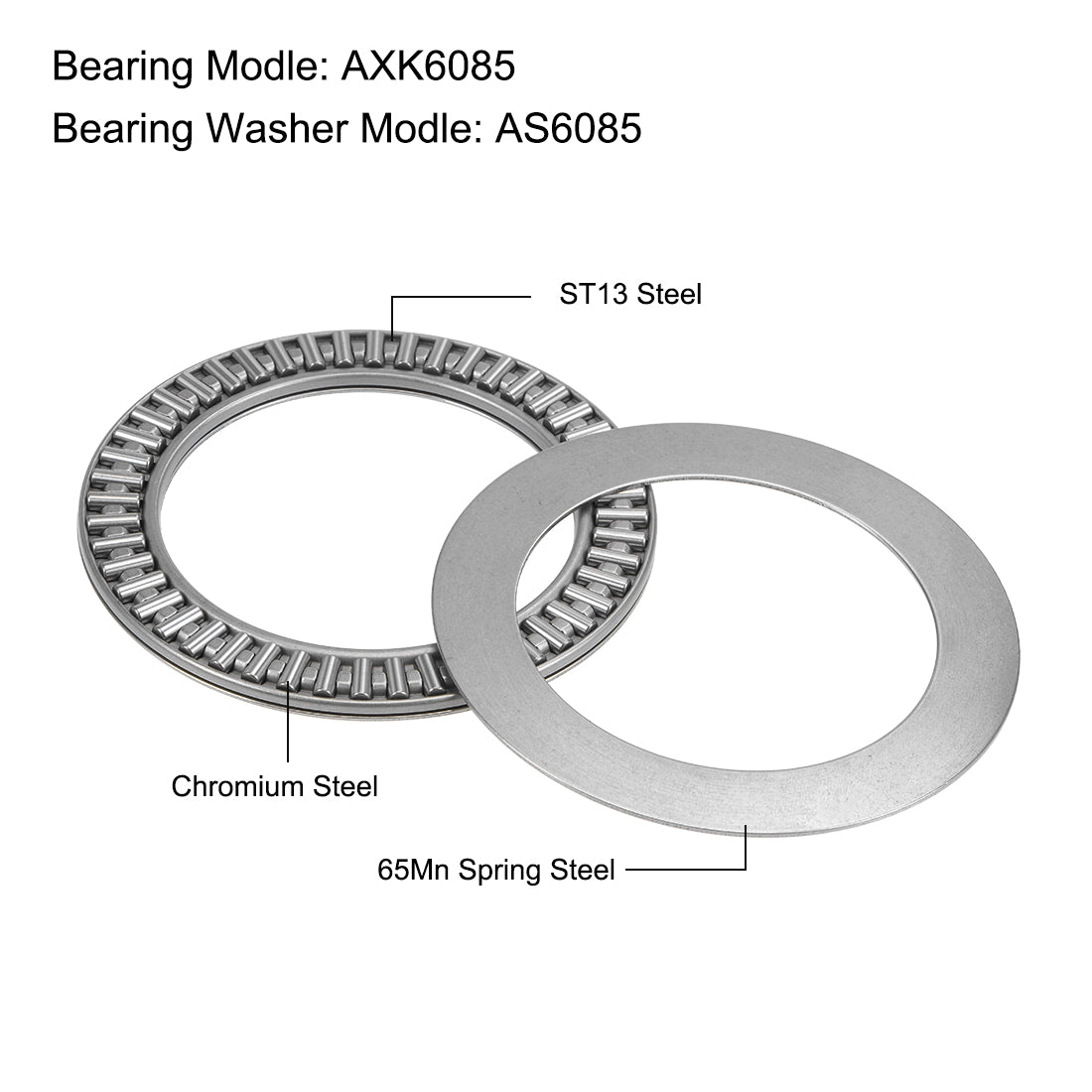 uxcell Uxcell Thrust Needle Roller Bearings with Washers Bearings Chrome Steel