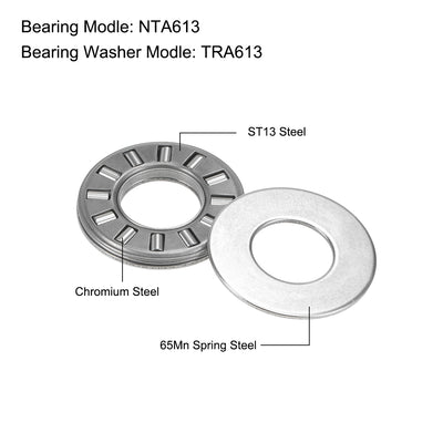 Harfington Uxcell NTA613 Thrust Needle Roller Bearings 3/8x13/16x5/64" with TRA613 Washers 2pcs