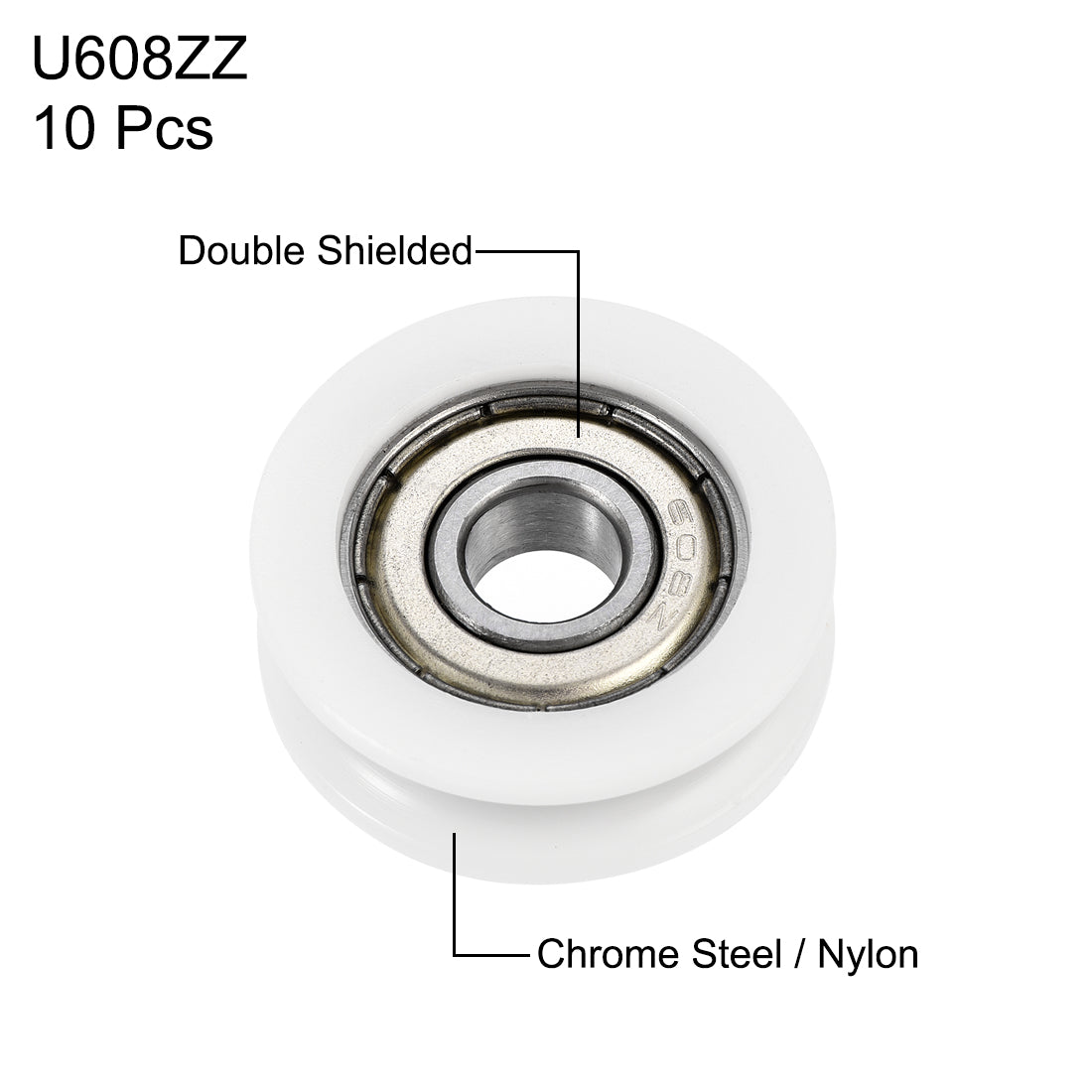 uxcell Uxcell U608ZZ 608 U Groove Bearings 8mmx30mmx10mm Double Shielded Ball Bearings 10 Pcs