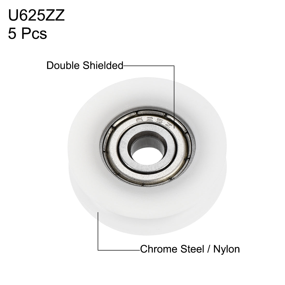 uxcell Uxcell U625ZZ 625 U Groove Bearings 5x24x7mm Shielded Chrome Steel Ball Bearings 5pcs