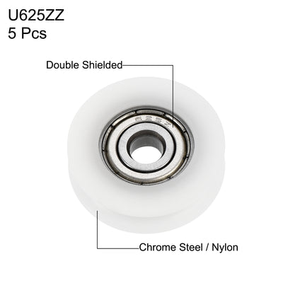 Harfington Uxcell U625ZZ 625 U Groove Bearings 5x24x7mm Shielded Chrome Steel Ball Bearings 5pcs