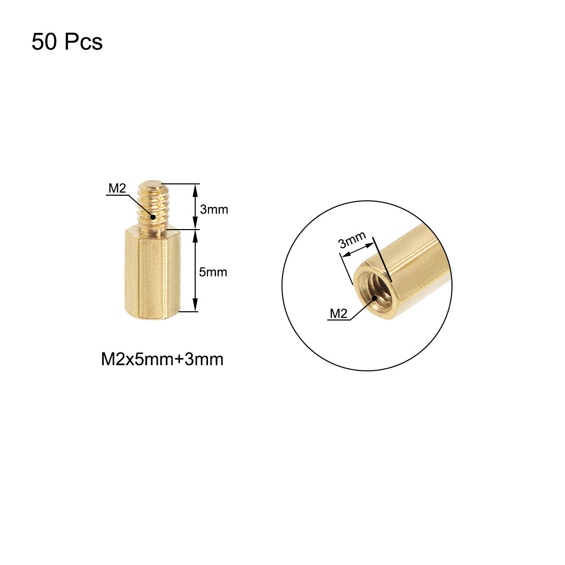 uxcell Uxcell M2 Male to Female Hex Brass Spacer Standoff 50pcs