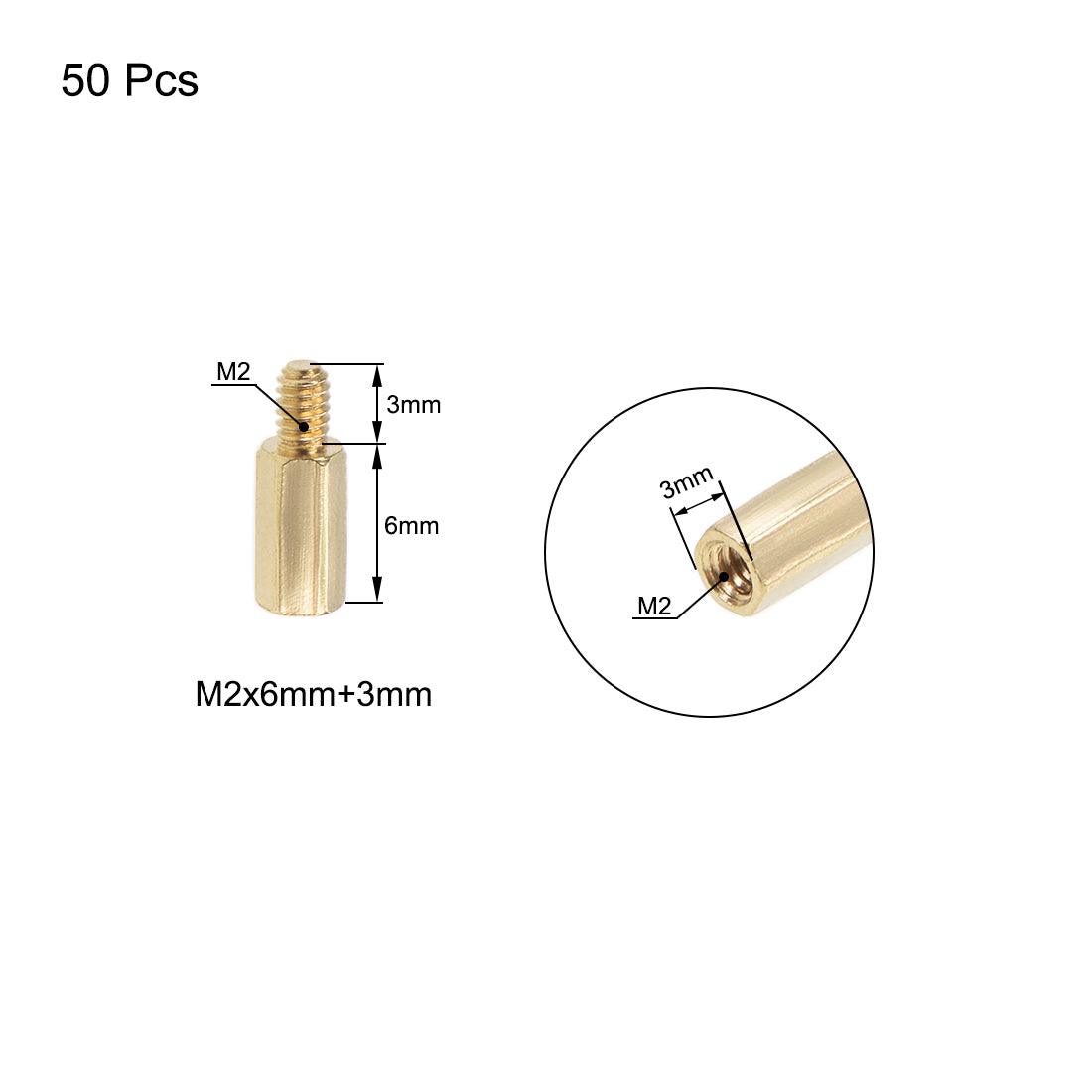 uxcell Uxcell M2 Male to Female Hex Brass Spacer Standoff 50pcs