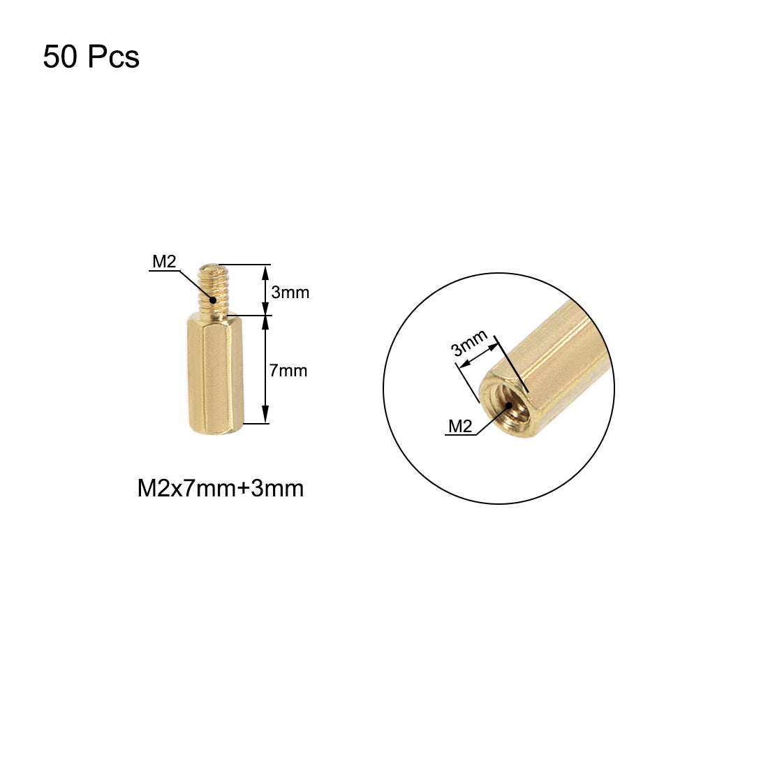 uxcell Uxcell M2 Male to Female Hex Brass Spacer Standoff 50pcs