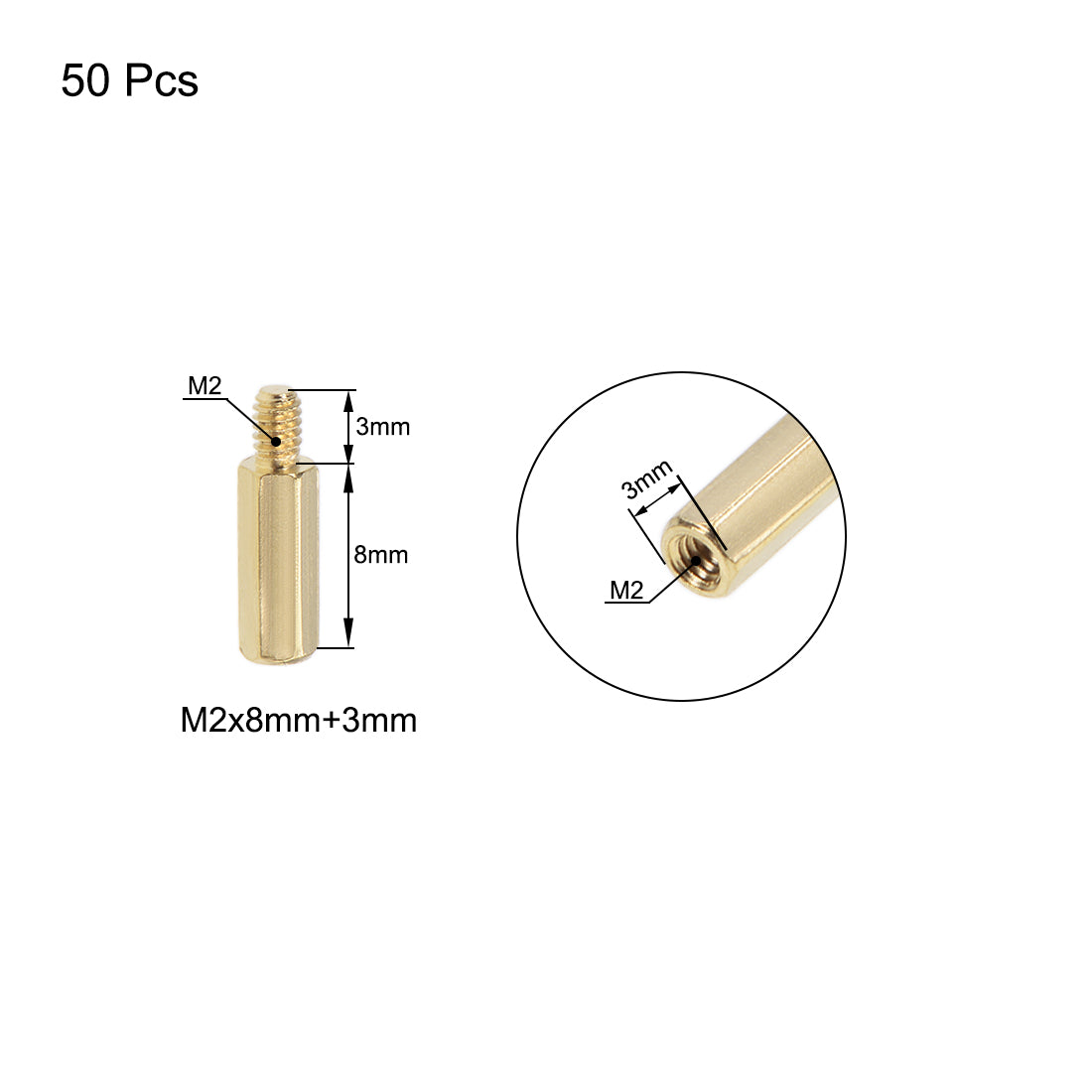 uxcell Uxcell M2 Male to Female Hex Brass Spacer Standoff 50pcs