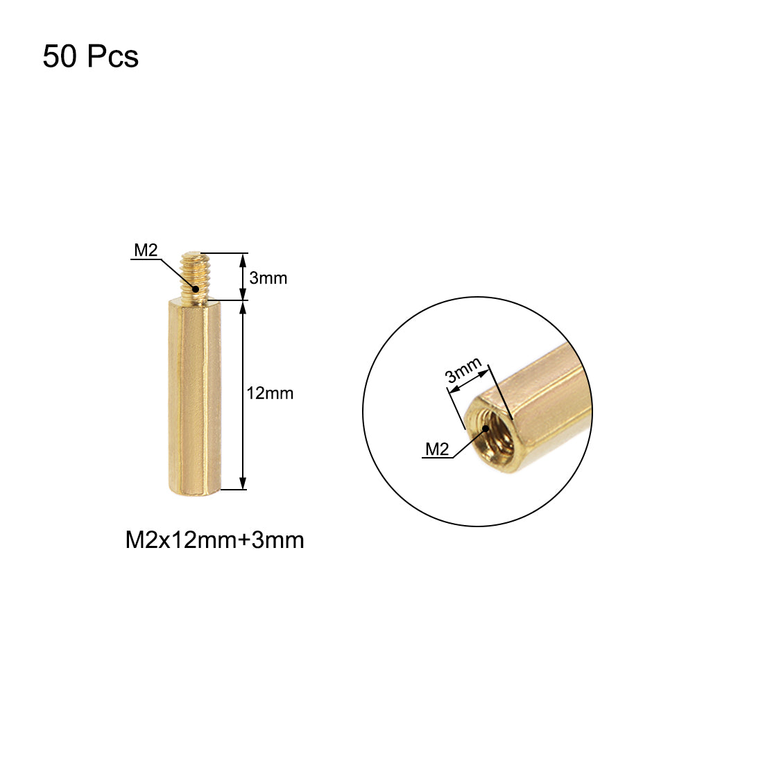 uxcell Uxcell M2 Male to Female Hex Brass Spacer Standoff 50pcs