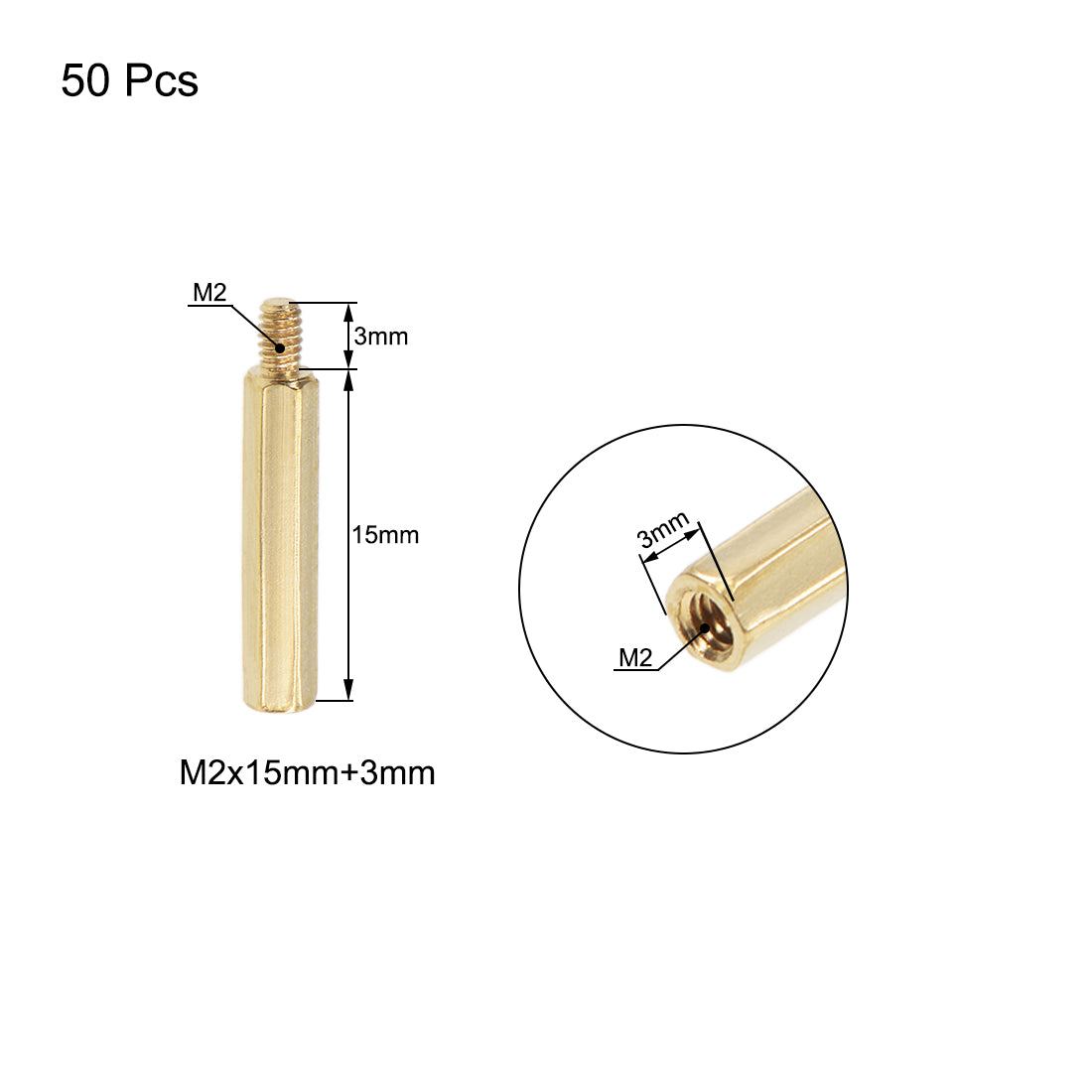 uxcell Uxcell M2 Male to Female Hex Brass Spacer Standoff 50pcs