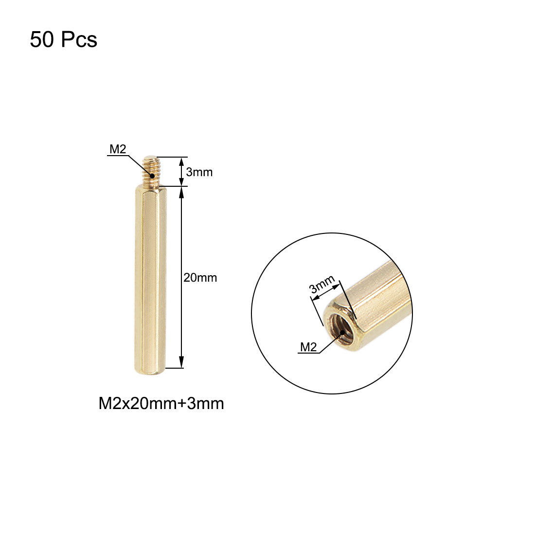 uxcell Uxcell M2 Male to Female Hex Brass Spacer Standoff 50pcs