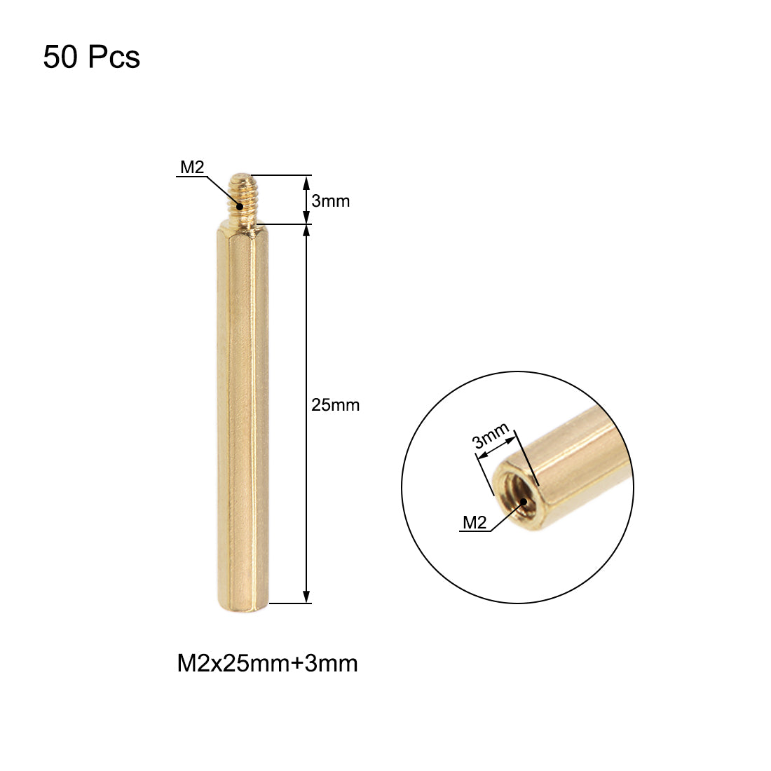 uxcell Uxcell M2 Male to Female Hex Brass Spacer Standoff 50pcs