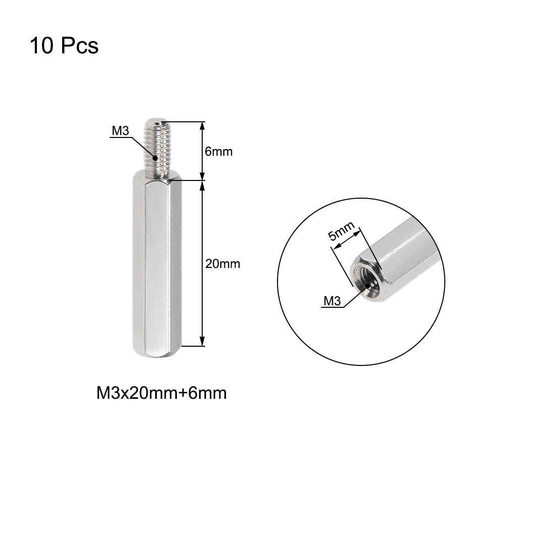 uxcell Uxcell M3 Male to Female Hex Nickel Plated Spacer Standoff 10pcs