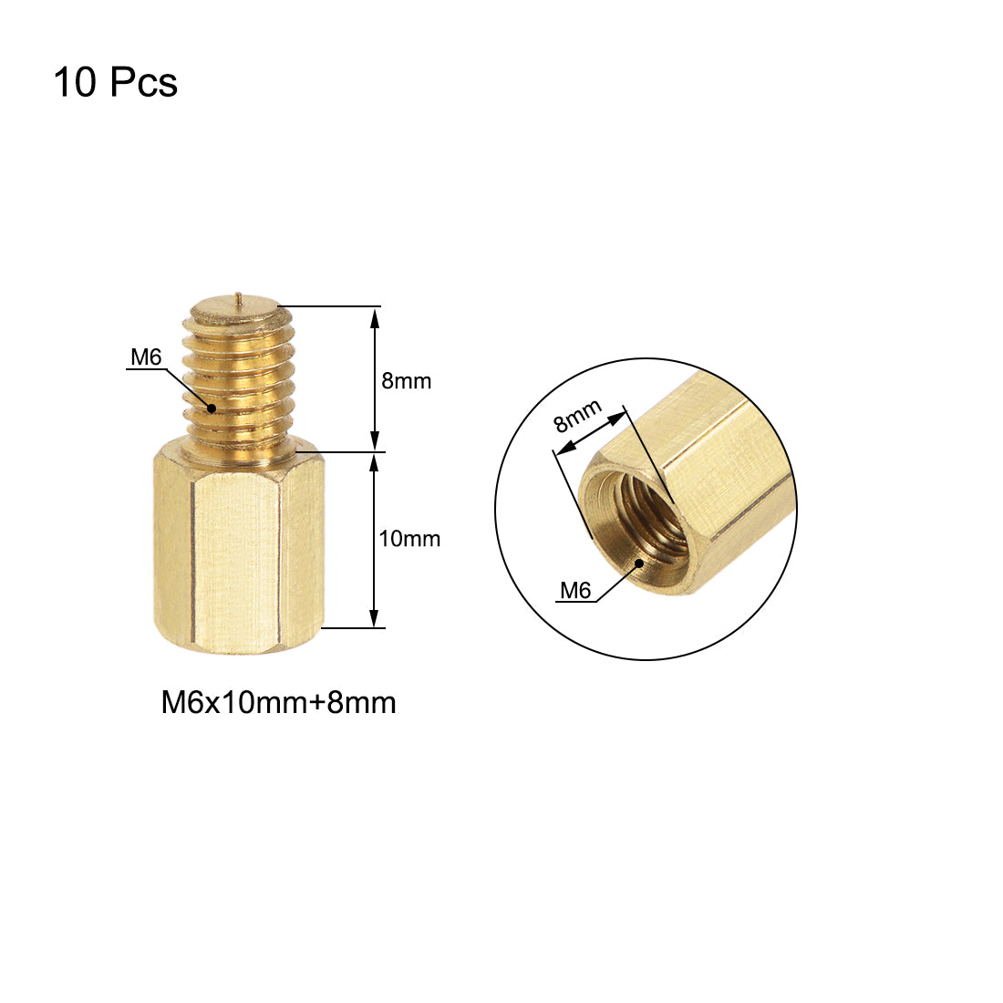 uxcell Uxcell M6 Male to Female Hex Brass Spacer Standoff 10pcs