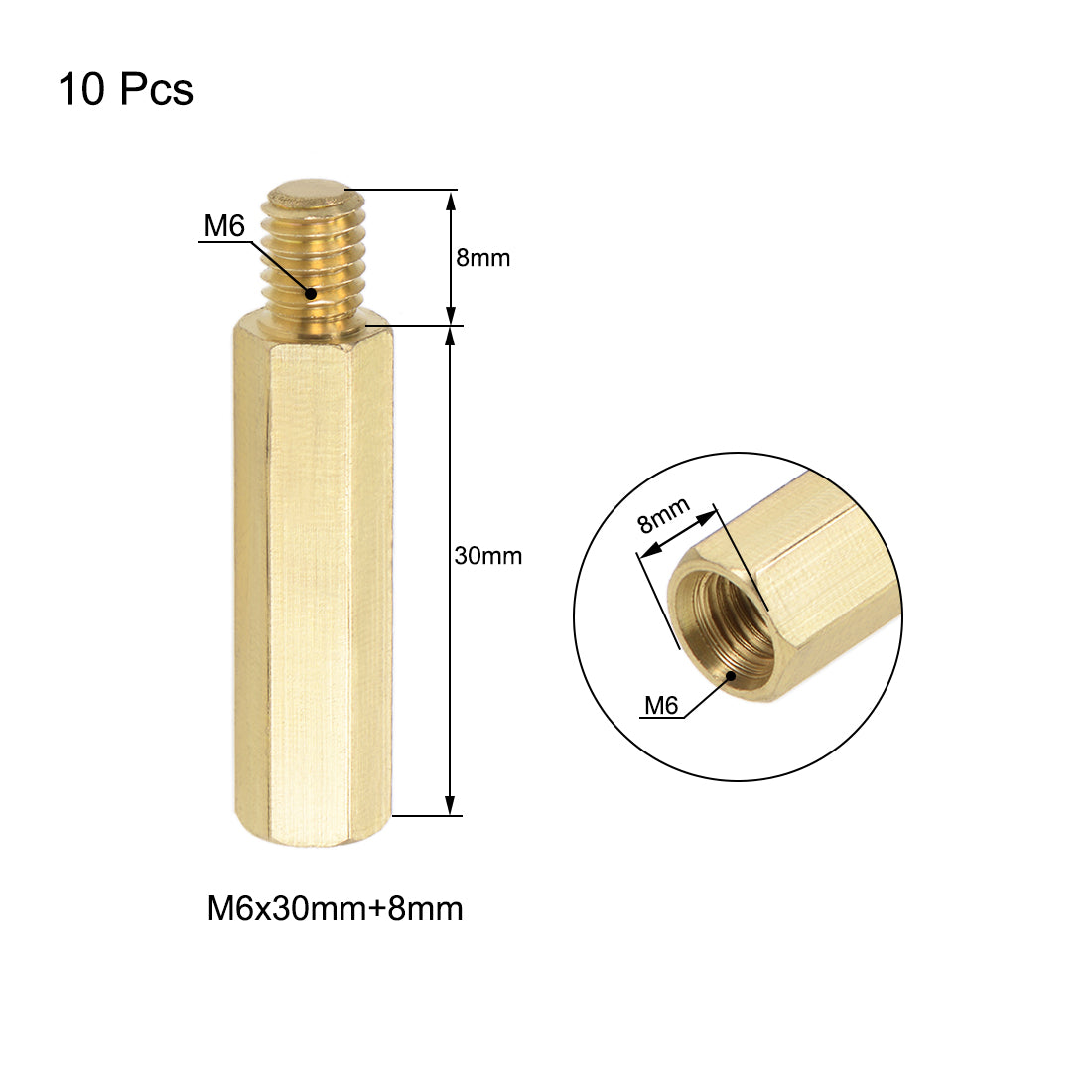 uxcell Uxcell M6 Male to Female Hex Brass Spacer Standoff 10pcs