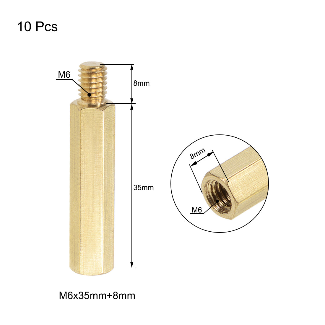 uxcell Uxcell M6 Male to Female Hex Brass Spacer Standoff 10pcs