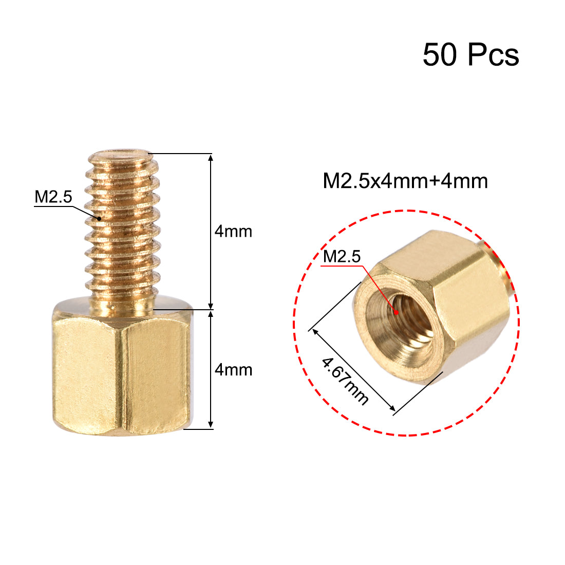 uxcell Uxcell M2.5 Male to Female Hex Brass Spacer Standoff 50pcs