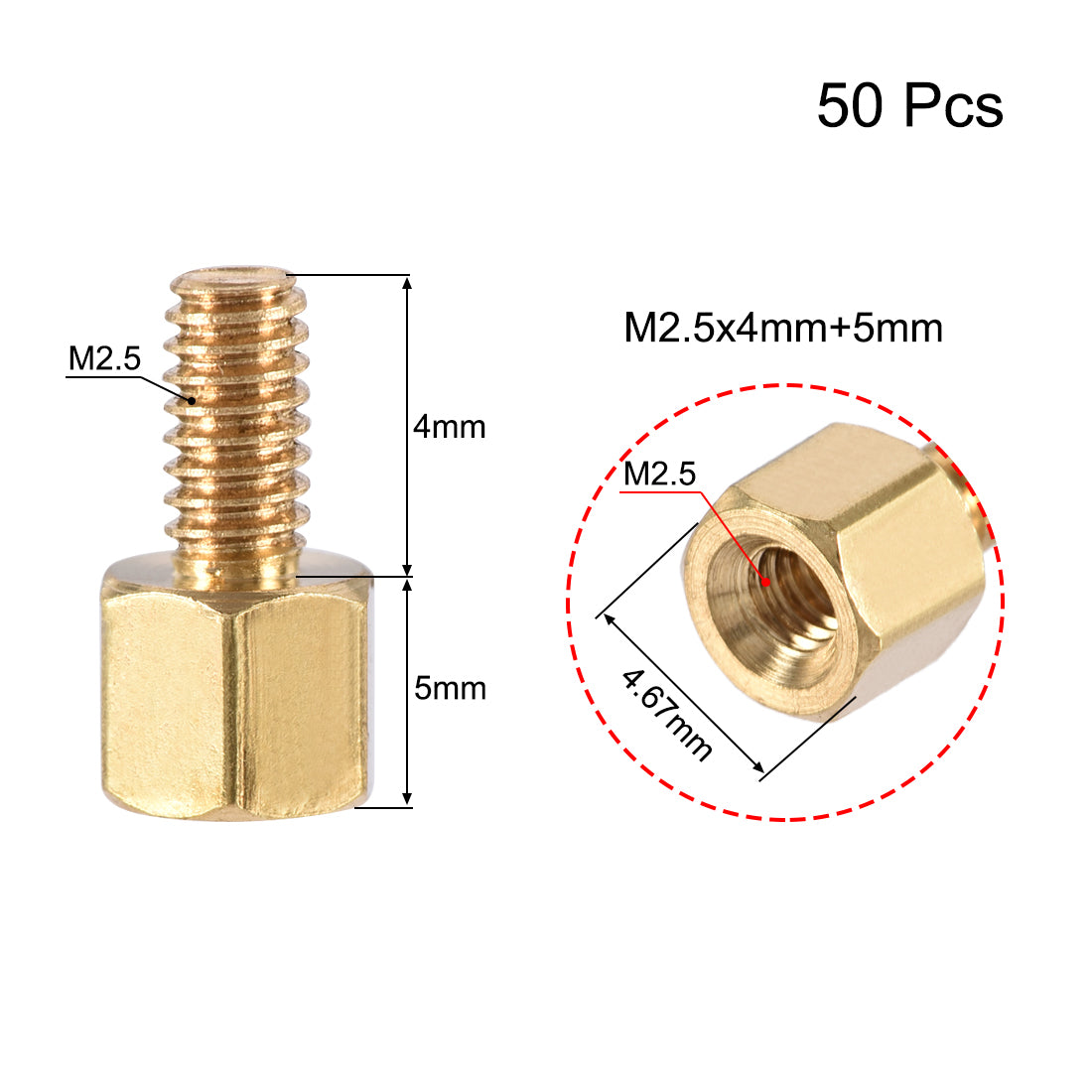 uxcell Uxcell M2.5 Male to Female Hex Brass Spacer Standoff 50pcs