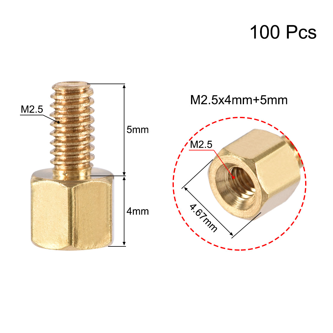 uxcell Uxcell M2.5 Male to Female Hex Brass Spacer Standoff 100pcs