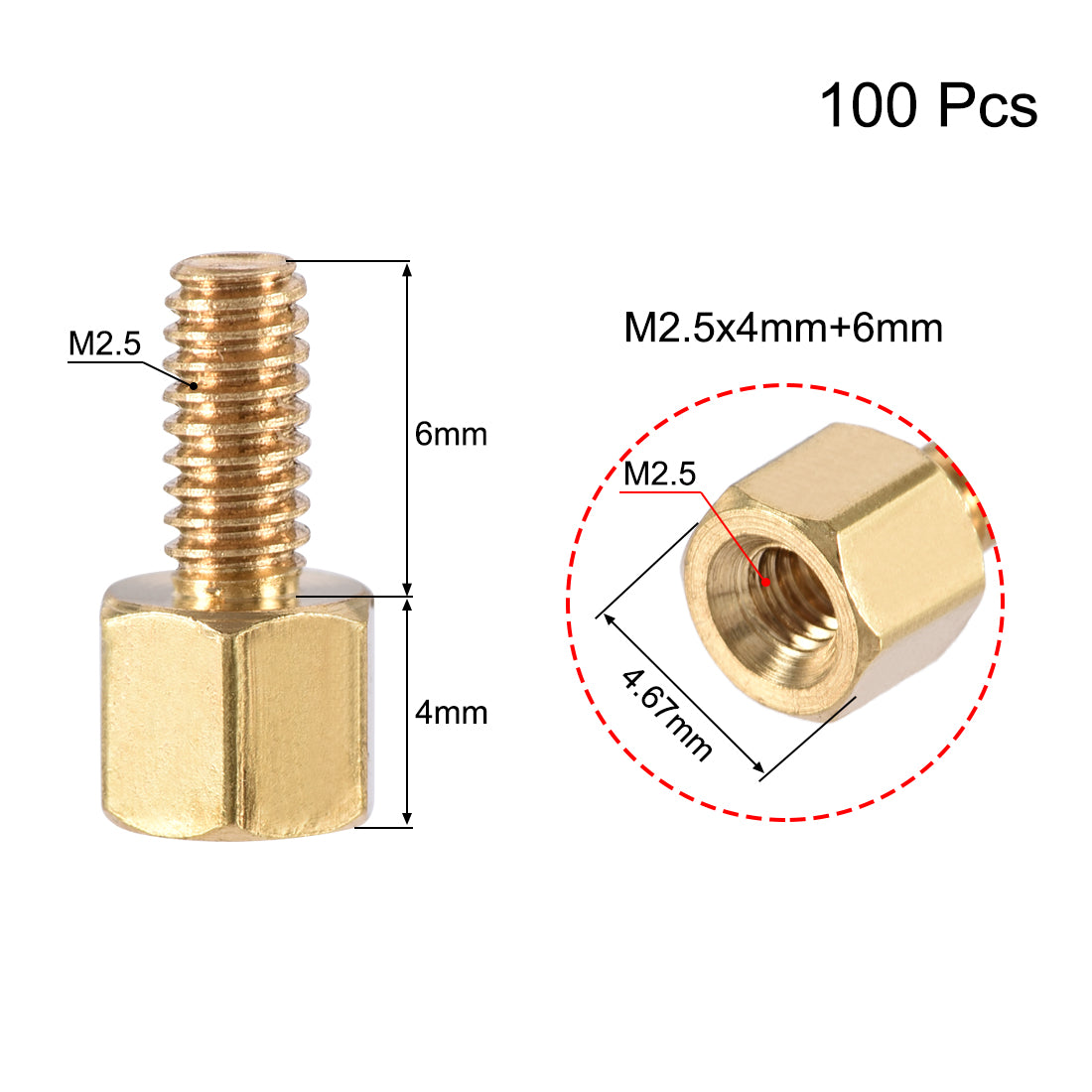 uxcell Uxcell M2.5 Male to Female Hex Brass Spacer Standoff 100pcs