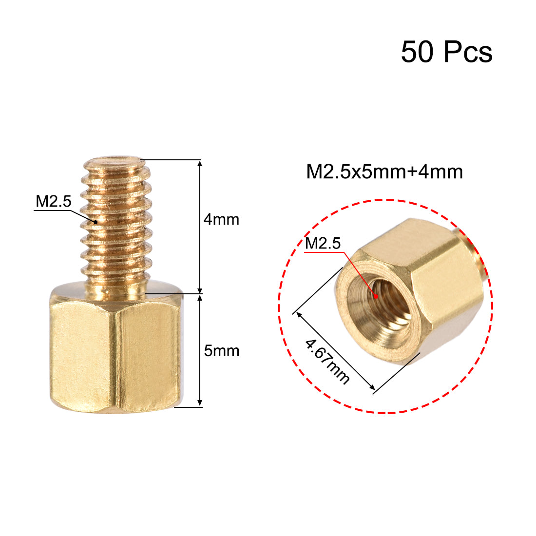 uxcell Uxcell M2.5 Male to Female Hex Brass Spacer Standoff 50pcs