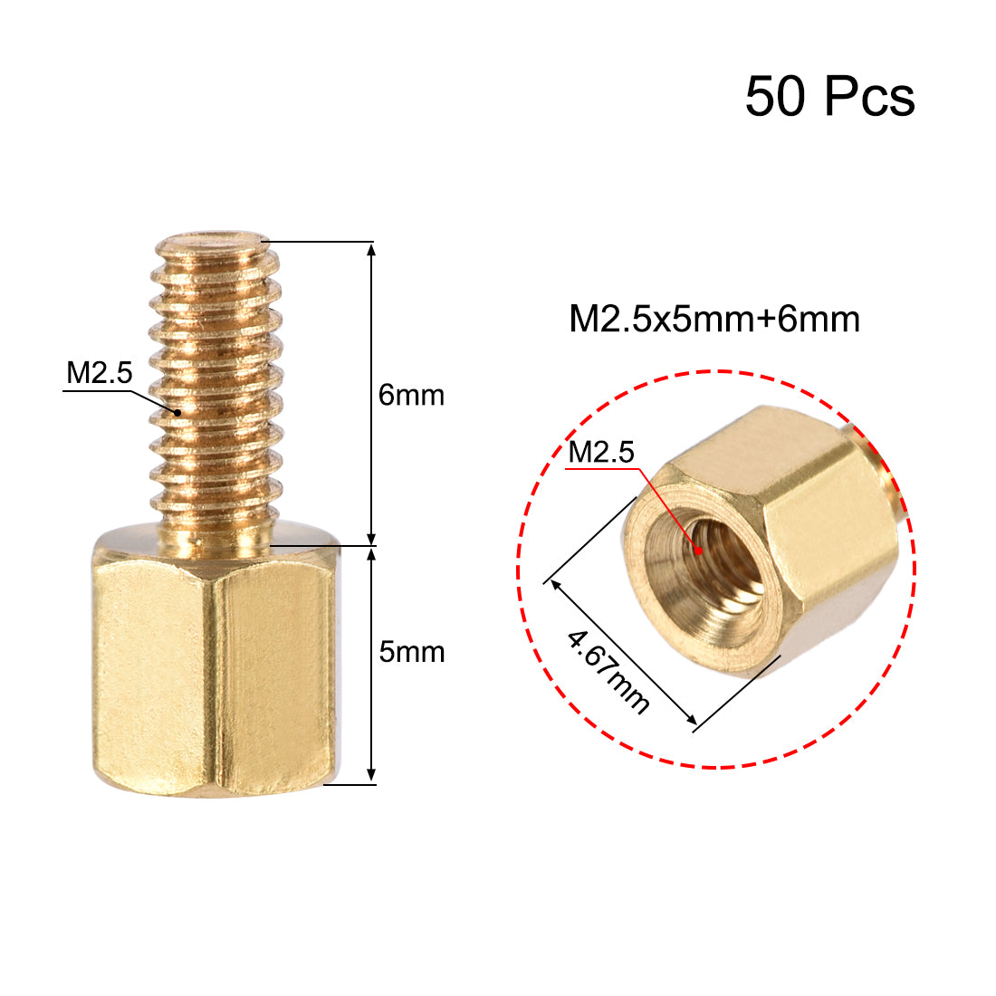 uxcell Uxcell M2.5 Male to Female Hex Brass Spacer Standoff 50pcs