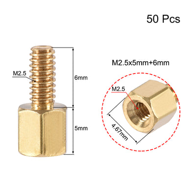 Harfington Uxcell M2.5 Male to Female Hex Brass Spacer Standoff 50pcs