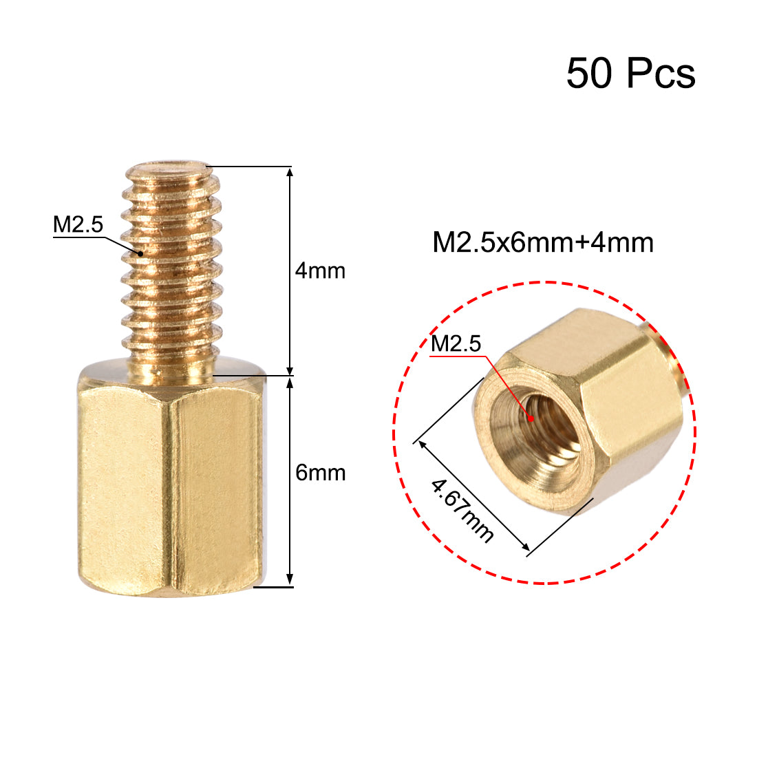 uxcell Uxcell M2.5 Male to Female Hex Brass Spacer Standoff 50pcs