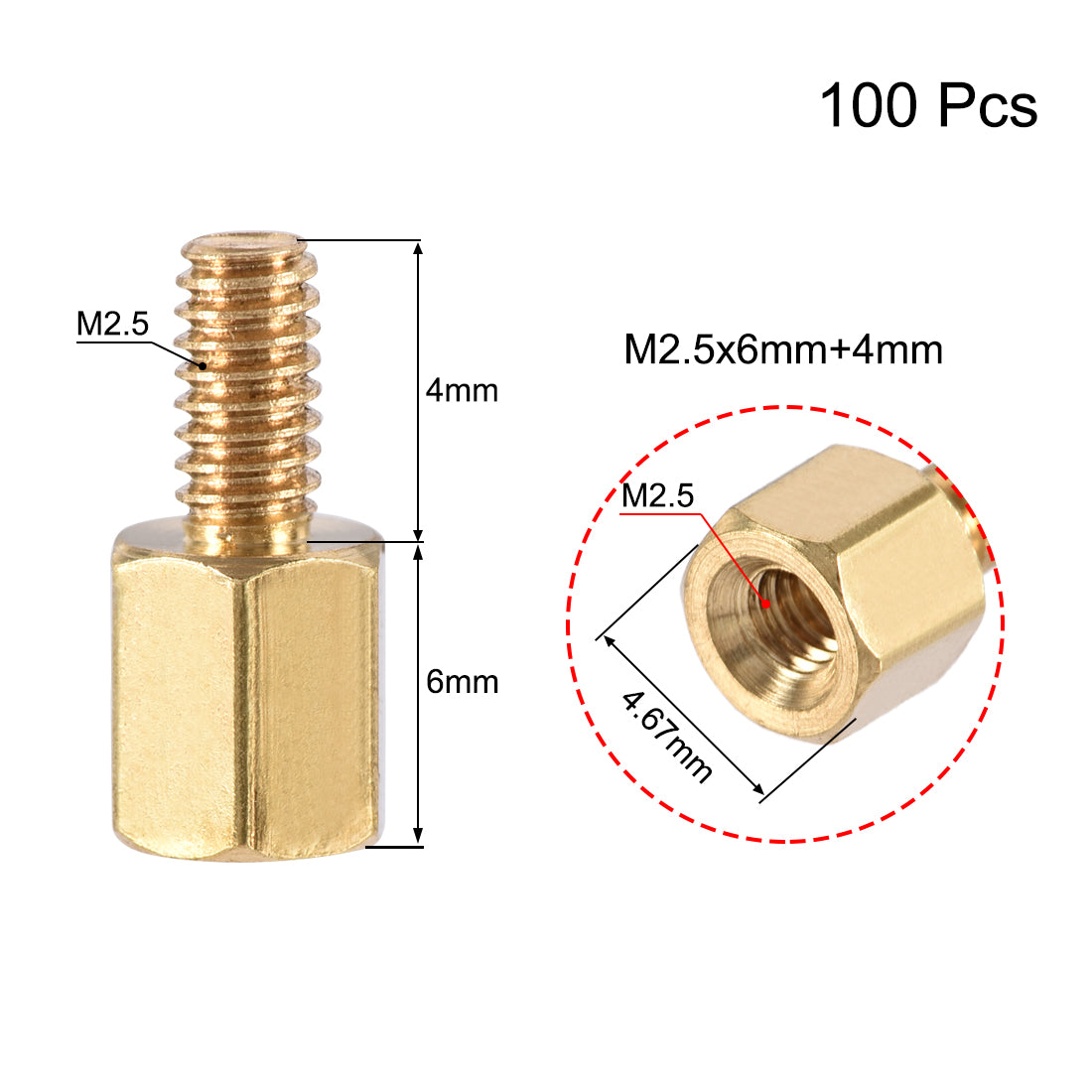 uxcell Uxcell M2.5 Male to Female Hex Brass Spacer Standoff 100pcs