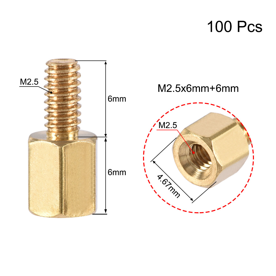 uxcell Uxcell M2.5 Male to Female Hex Brass Spacer Standoff 100pcs