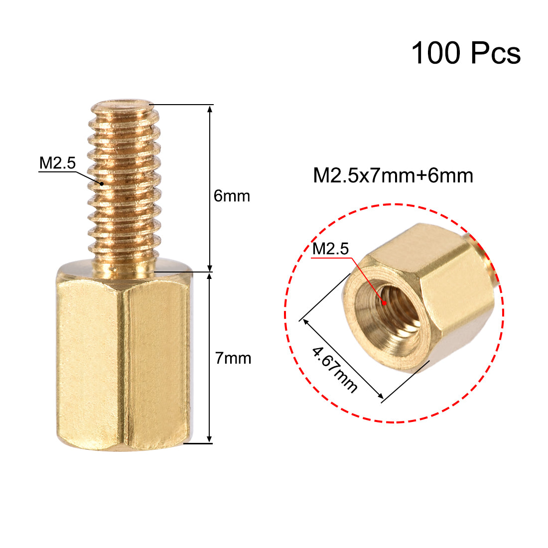 uxcell Uxcell M2.5 Male to Female Hex Brass Spacer Standoff 100pcs