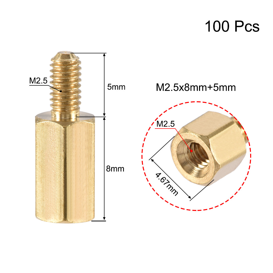 uxcell Uxcell M2.5 Male to Female Hex Brass Spacer Standoff 100pcs