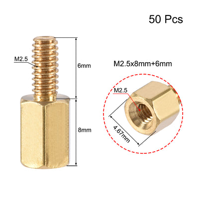 Harfington Uxcell M2.5 Male to Female Hex Brass Spacer Standoff 50pcs