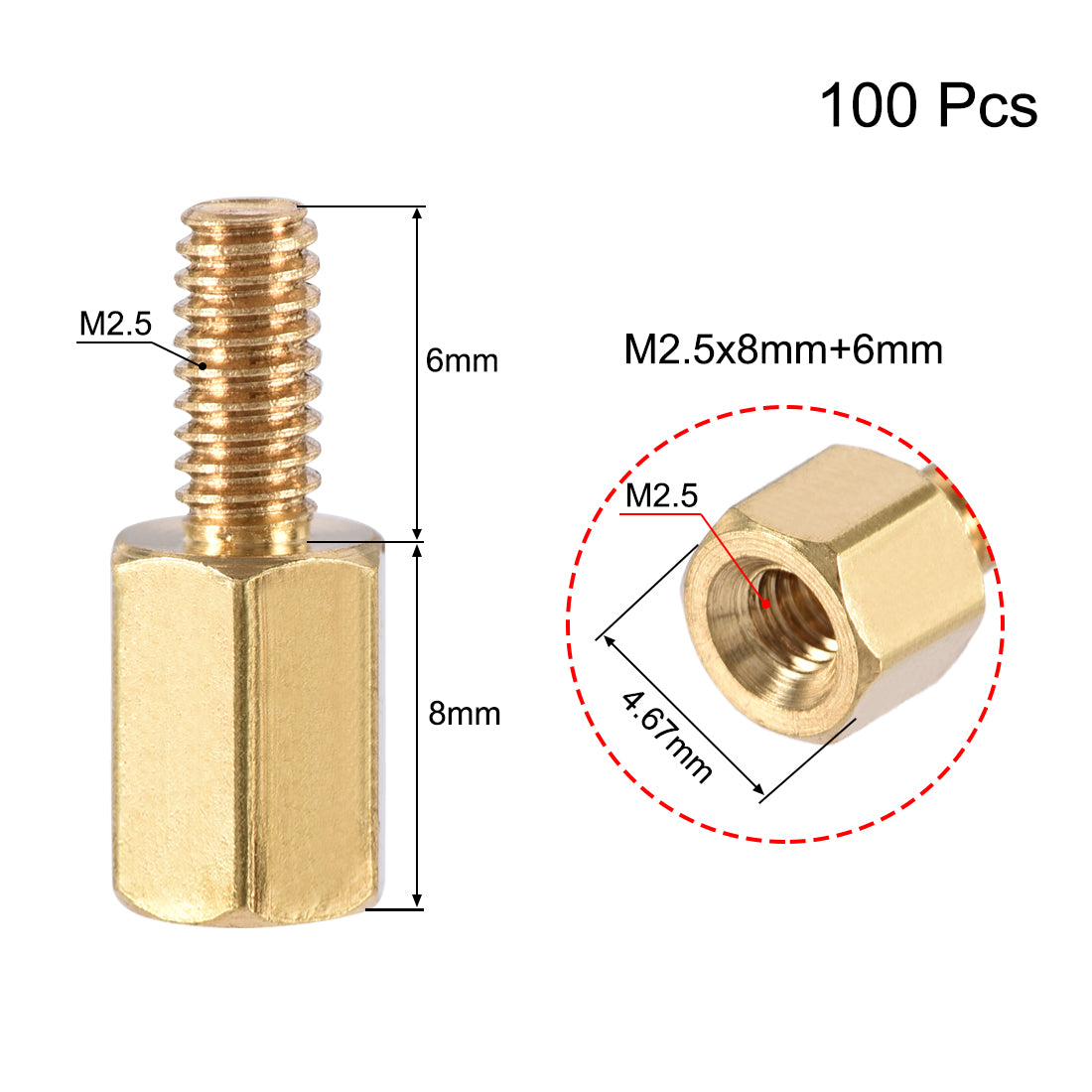 uxcell Uxcell M2.5 Male to Female Hex Brass Spacer Standoff 100pcs