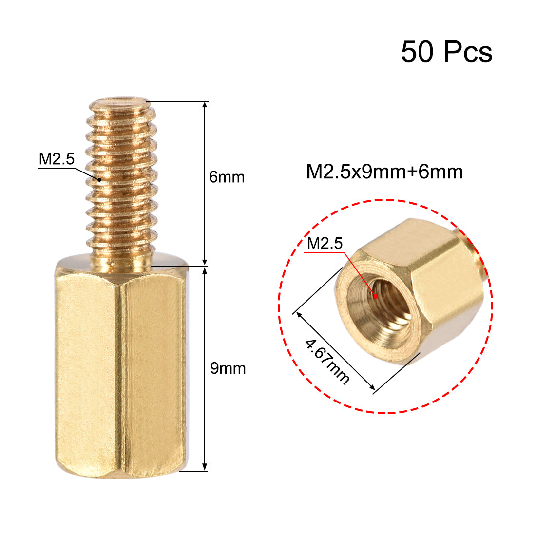 uxcell Uxcell M2.5 Male to Female Hex Brass Spacer Standoff 50pcs