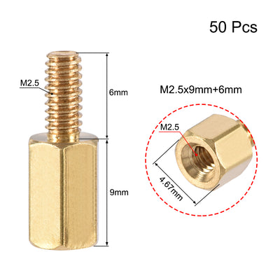 Harfington Uxcell M2.5 Male to Female Hex Brass Spacer Standoff 50pcs