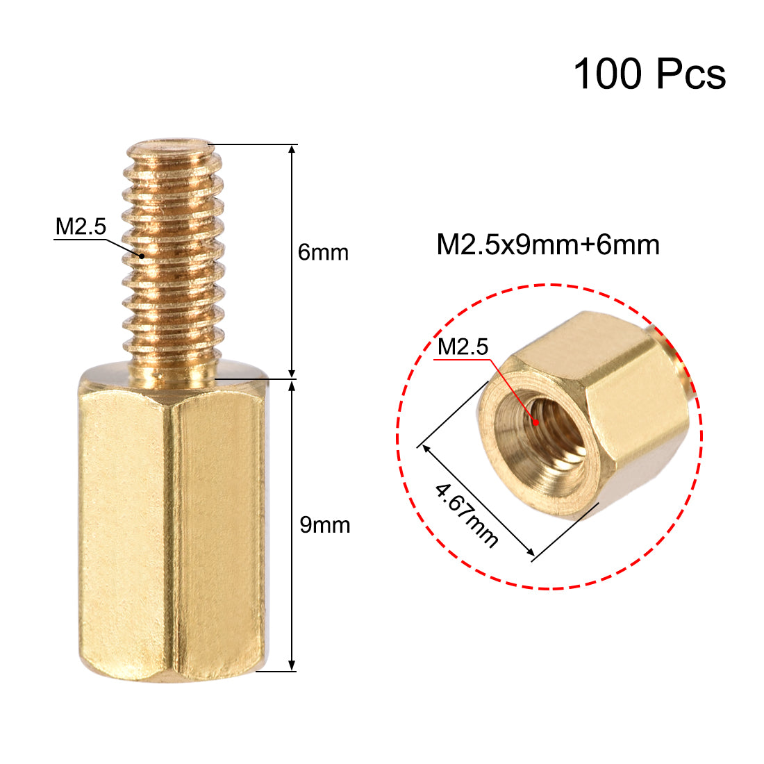 uxcell Uxcell M2.5 Male to Female Hex Brass Spacer Standoff 100pcs