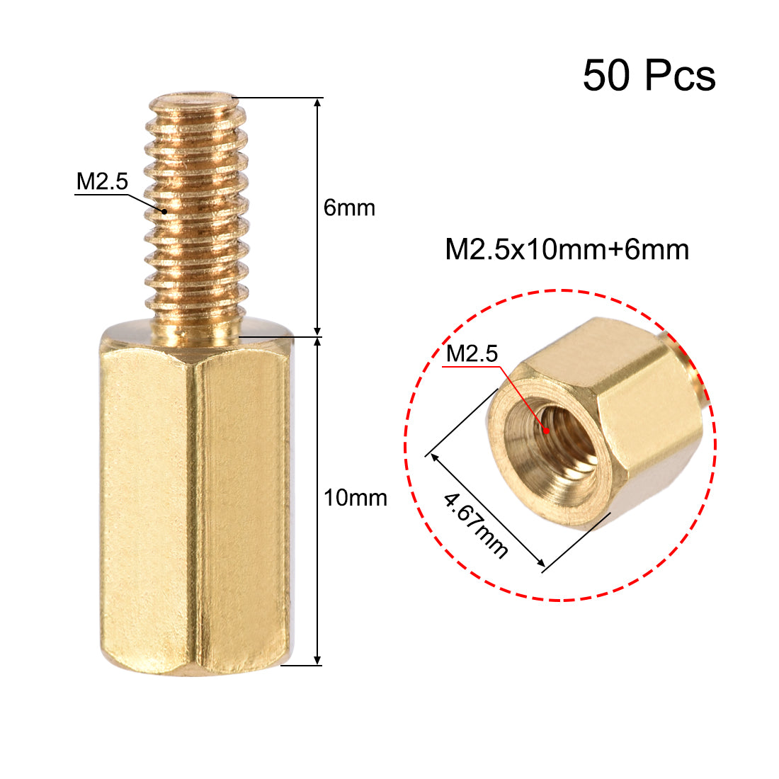 uxcell Uxcell M2.5 Male to Female Hex Brass Spacer Standoff 50pcs