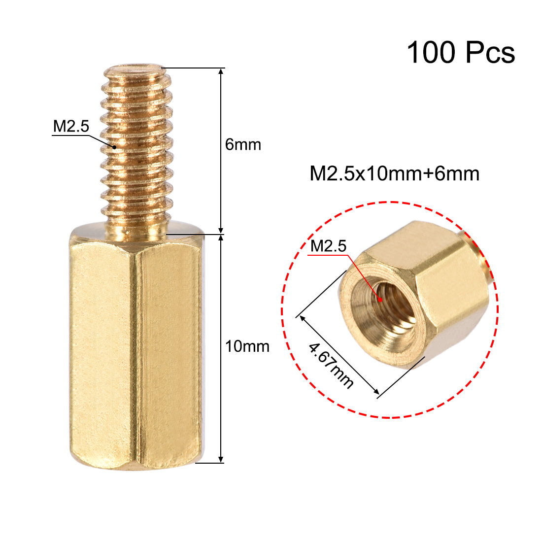 uxcell Uxcell M2.5 Male to Female Hex Brass Spacer Standoff 100pcs