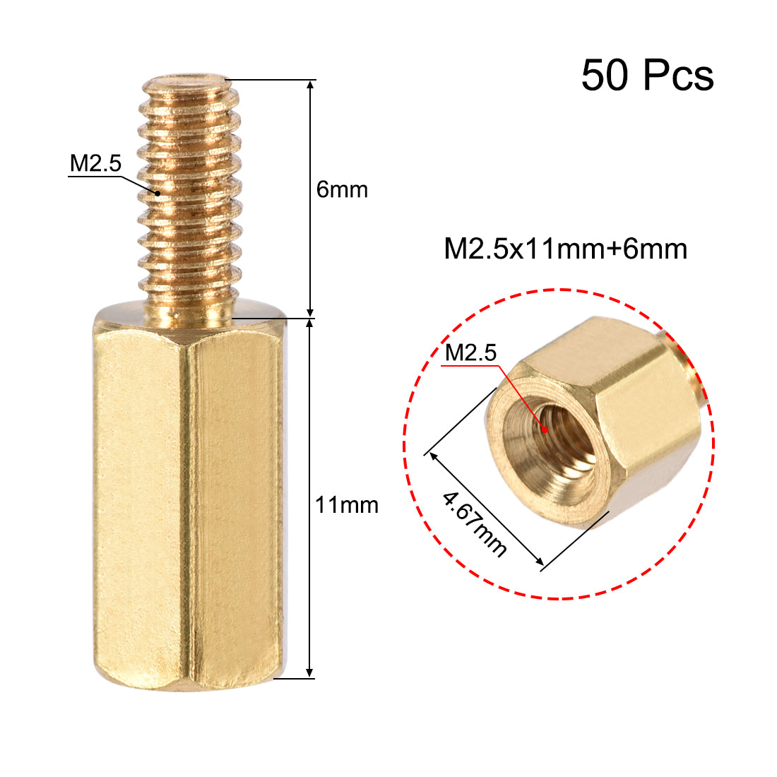 uxcell Uxcell M2.5 Male to Female Hex Brass Spacer Standoff 50pcs