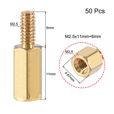 Harfington Uxcell M2.5 Male to Female Hex Brass Spacer Standoff 50pcs