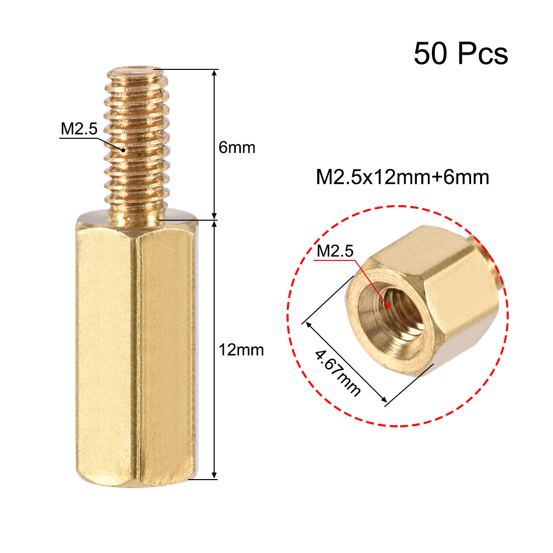 uxcell Uxcell M2.5 Male to Female Hex Brass Spacer Standoff 50pcs