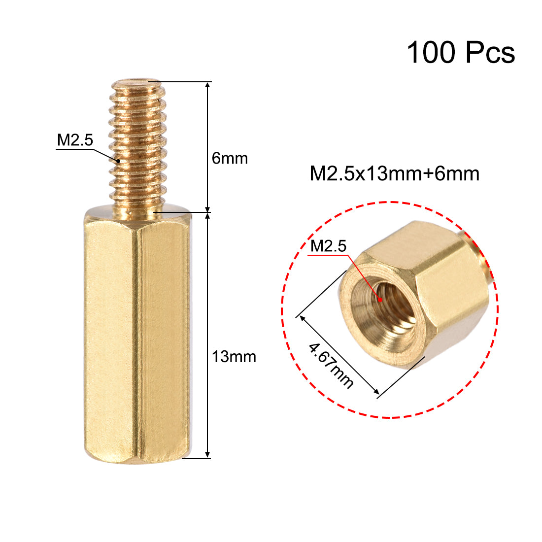 uxcell Uxcell M2.5 Male to Female Hex Brass Spacer Standoff 100pcs