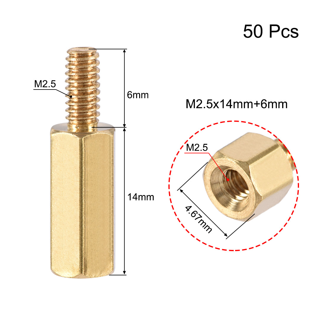 uxcell Uxcell M2.5 Male to Female Hex Brass Spacer Standoff 50pcs