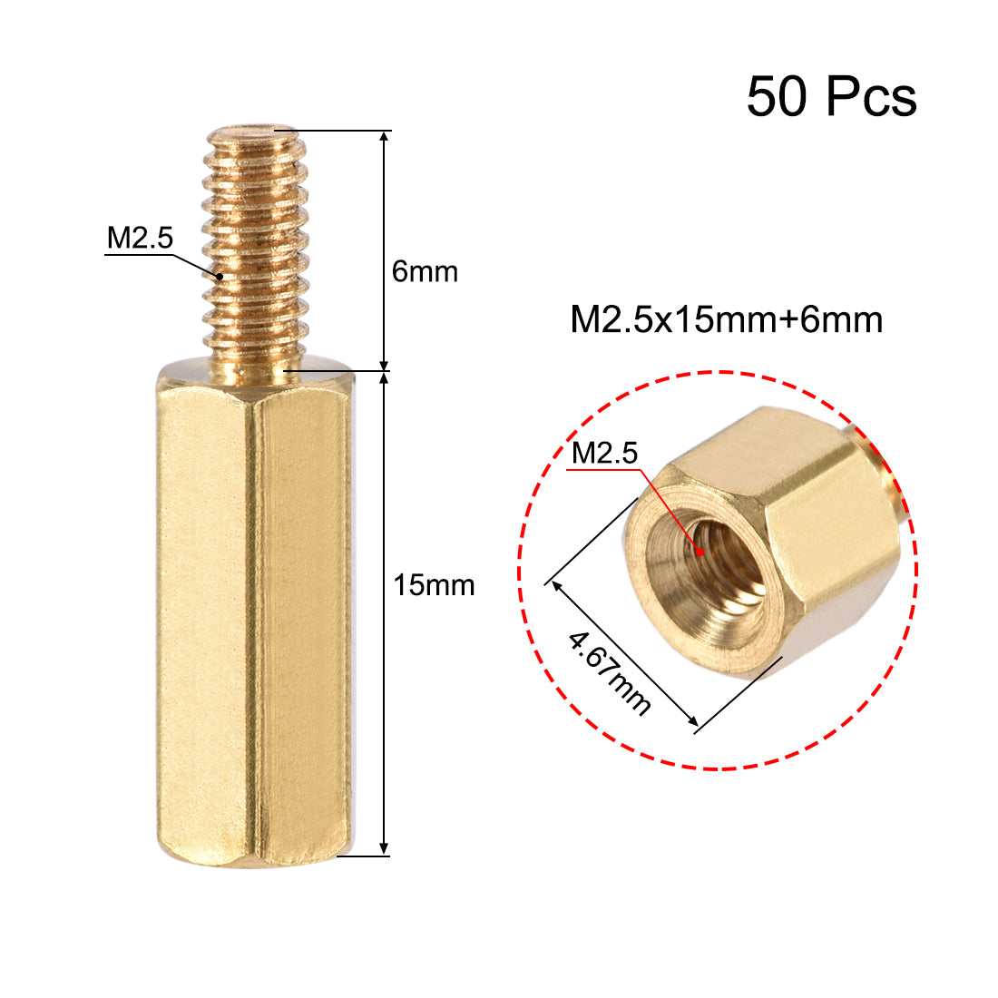 uxcell Uxcell M2.5 Male to Female Hex Brass Spacer Standoff 50pcs