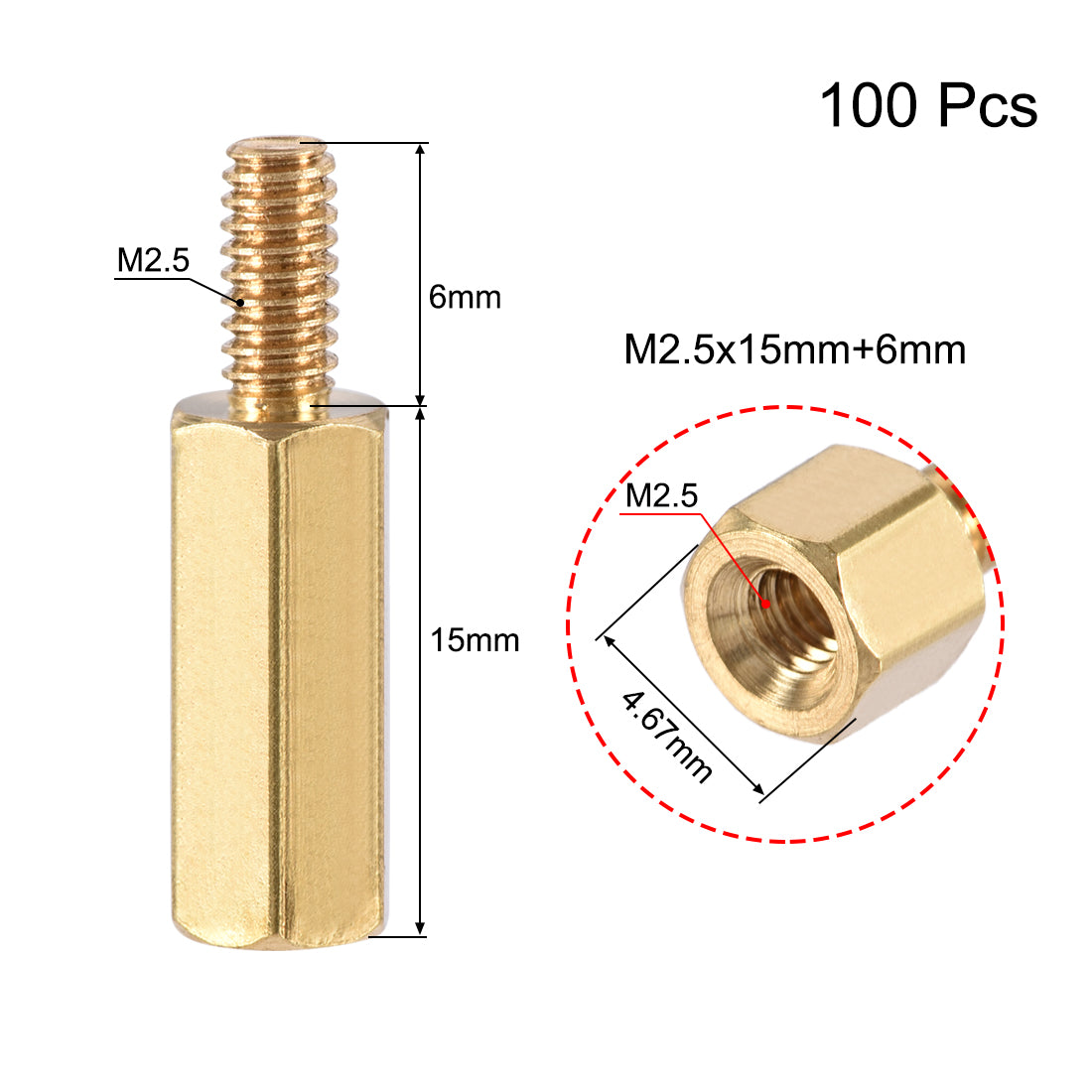 uxcell Uxcell M2.5 Male to Female Hex Brass Spacer Standoff 100pcs