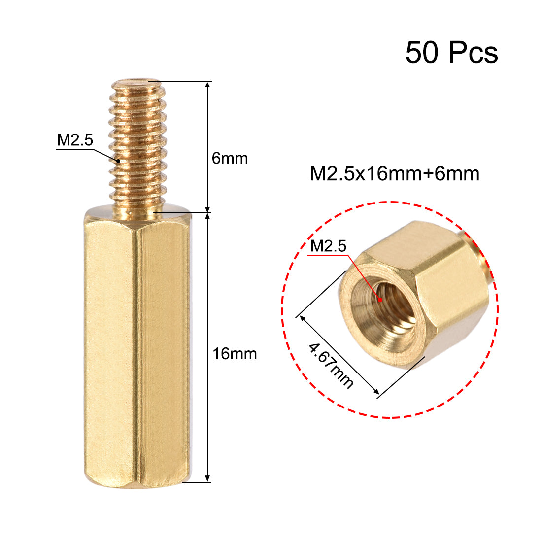 uxcell Uxcell M2.5 Male to Female Hex Brass Spacer Standoff 50pcs