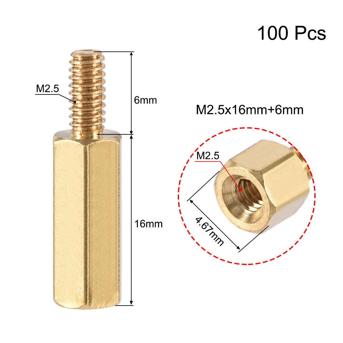 uxcell Uxcell M2.5 Male to Female Hex Brass Spacer Standoff 100pcs