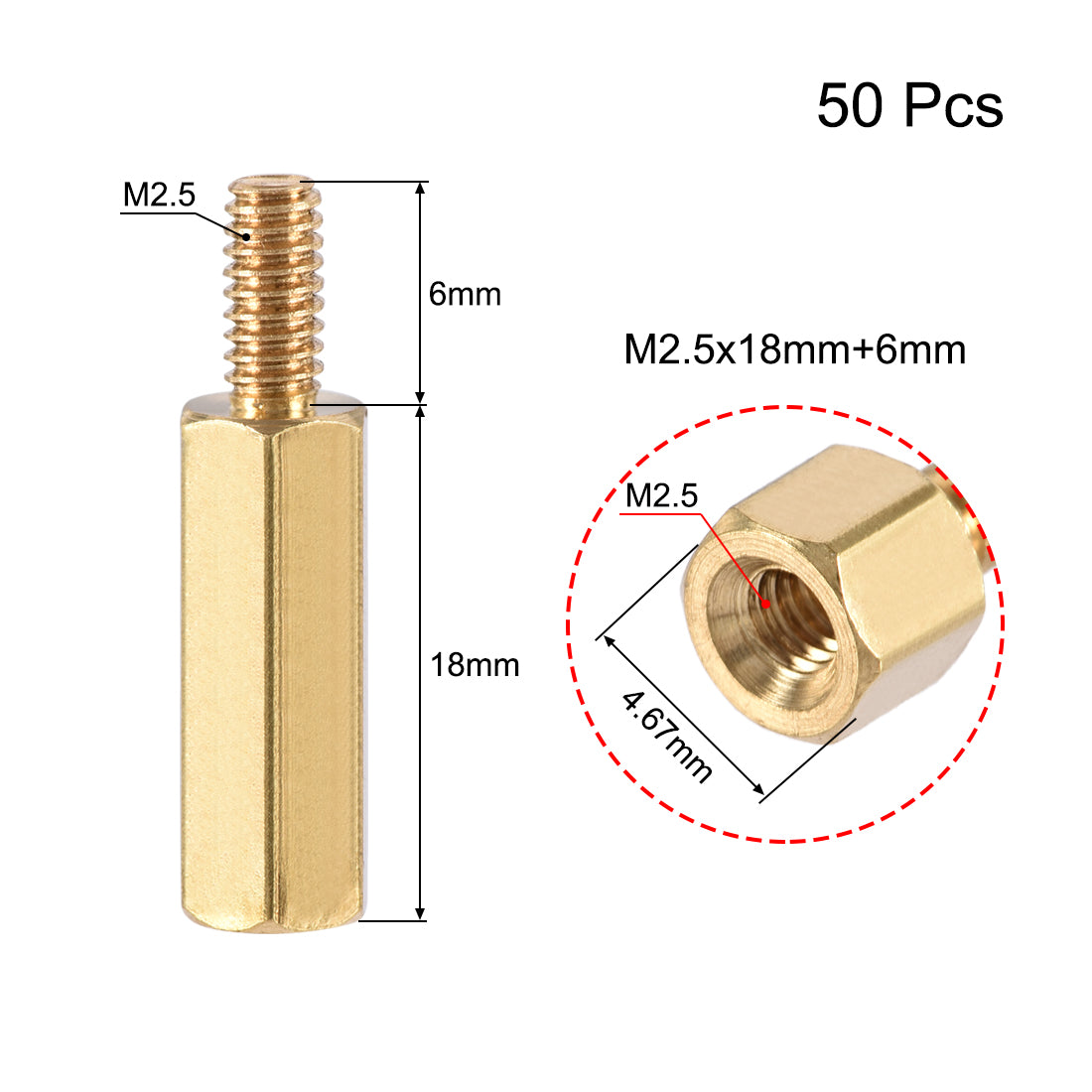 uxcell Uxcell M2.5 Male to Female Hex Brass Spacer Standoff 50pcs